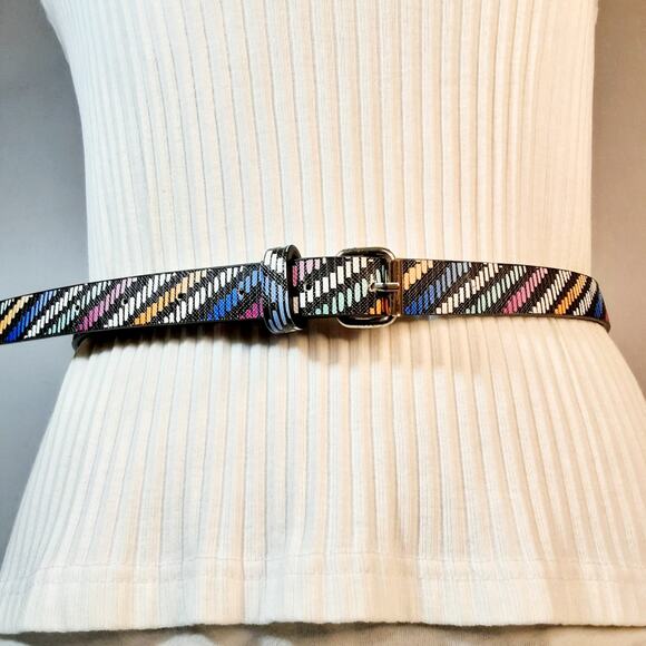 Unbranded Accessories - Womens Skinny Small Medium Waist Belt Mulitcolor Faux Leather Diagonal Stripes